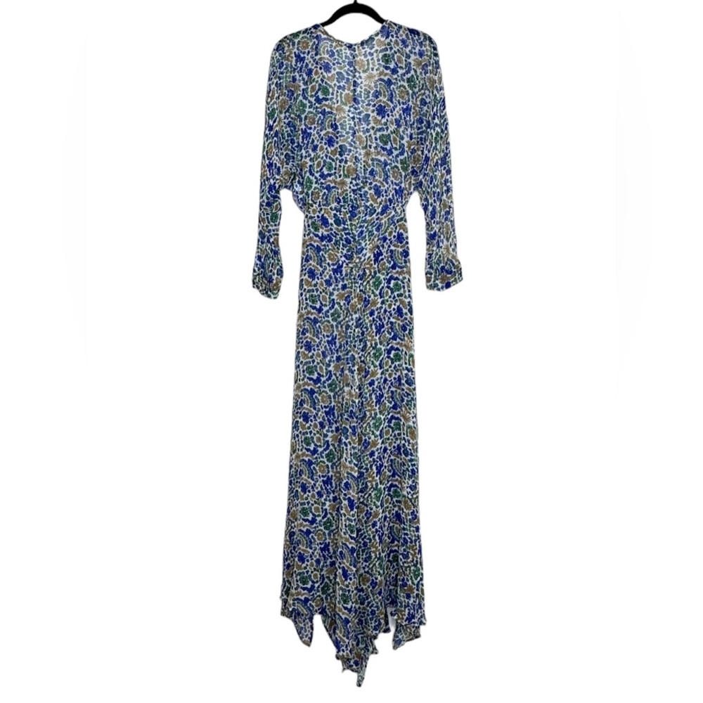 Poupette St Barth Floral Silk Chiffon Dress Ilona Wrap Maxi Blue Womens SZ Small - Picture 3 of 16
